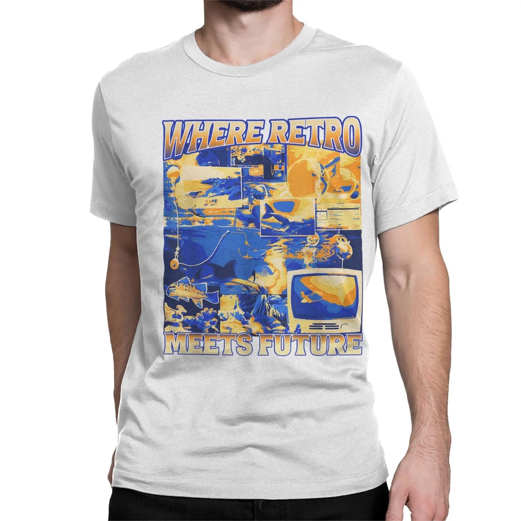 Frutiger Aero Aesthetic graphic เสื้อยืดแขนสั้นคอกลมผ้าฝ้าย 100% สําหรับผู้ชาย