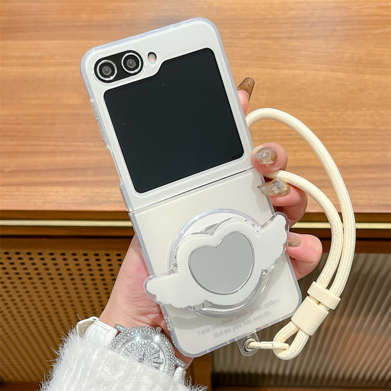 เคสโทรศัพท์แบบพับได้สําหรับ Samsung Galaxy Z Flip6 Flip5 Flip4 Flip3 สองด้าน IMD ปีกข้าวสีขาวรูปหัวใ