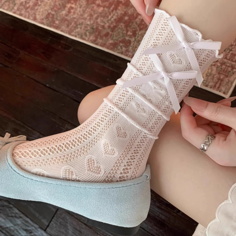 💗ถุงเท้านักเรียนผ้าฝ้ายสไตล์โลลิต้าญี่ปุ่นสำหรับผู้หญิง JK ประดับโบว์หวานๆ - รูปที่ 3