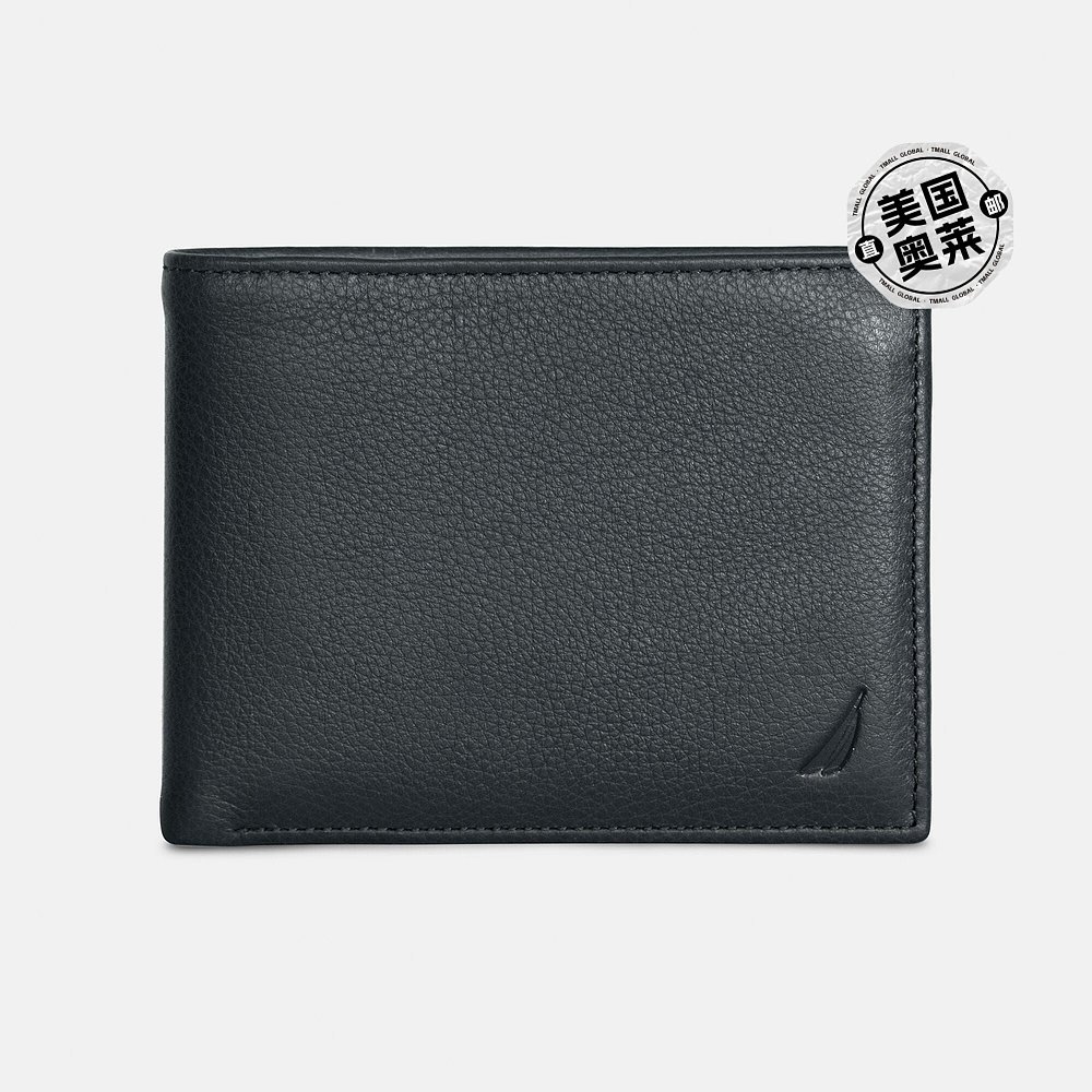 Nautica Mens Leather Bifold Passcase Wallet true black七