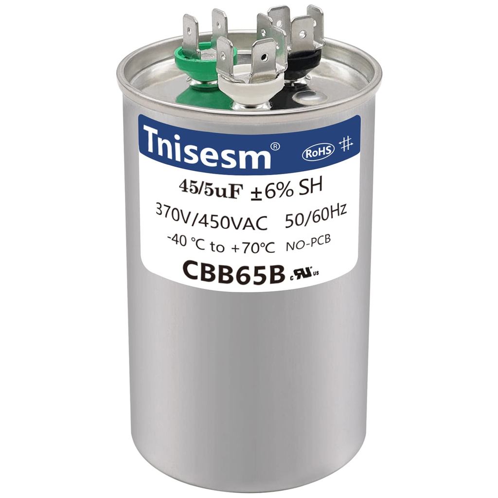 Tnisesm 45+5uF 45/5 MFD ±6% 370V/440V AC CBB65B Capacitor Dual Run Circular Start Capacitor สําหรับ 