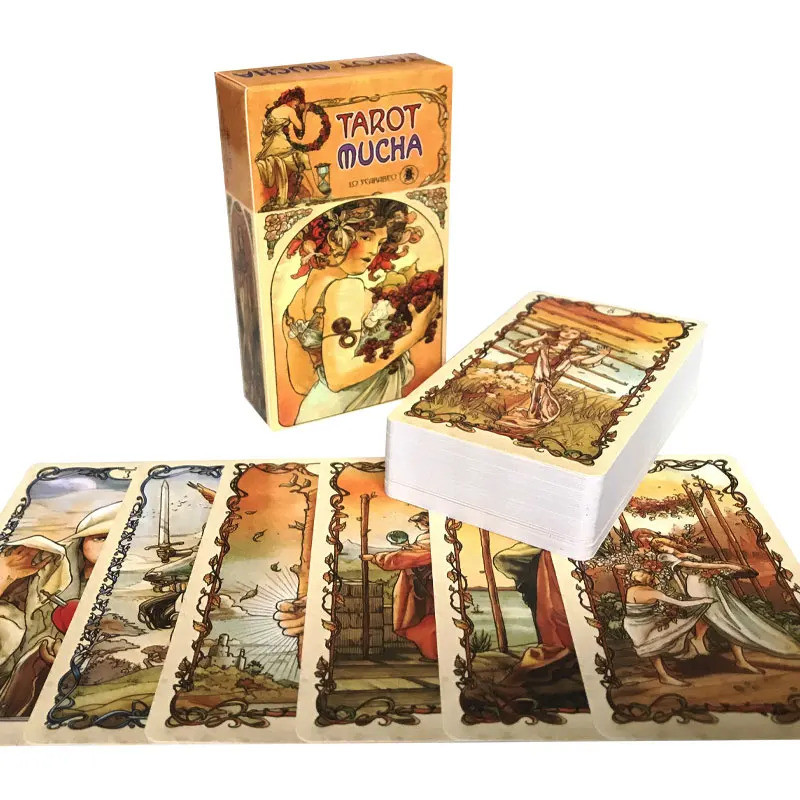 Tarot Mucha Tarot Oracle ไพ่ทาโรต์ Fate Divination คําทํานายการ์ดครอบครัวเกม Tarot 78 การ์ด Deck Pdf