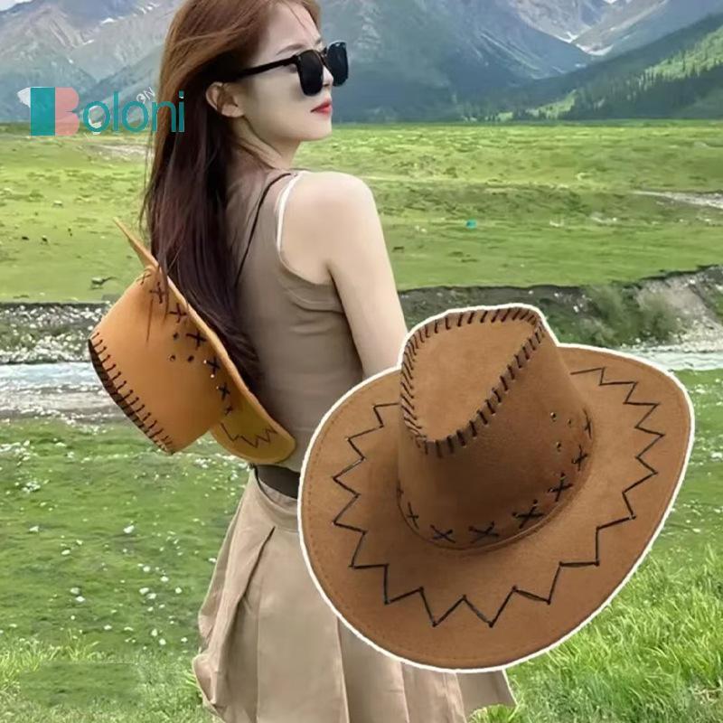 [Boloni] ผู้หญิงผู้ชายหมวกคาวบอย Western Suede Cowgirl หมวกแฟชั่น West แฟนซีชุด Party Headwear Unisex อุปกรณ์เสริมใหม่