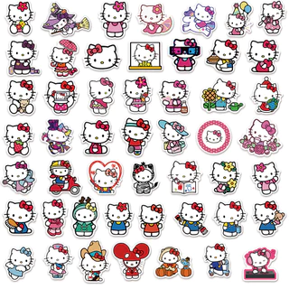 สวัสดี คิตตี้ ของสะสม สติ๊กเกอร์น่ารัก (50-100 ชิ้น) - สติ๊กเกอร์ พีวีซี กราฟฟิตี้ สําหรับตู้เย็น โทรศัพท์ กีตาร์ สเก็ตบอร์ดและหน