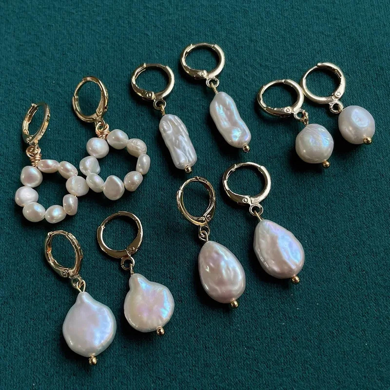 Real Natural Freshwater Pearl Earrings for Women Irregular Biwa Water Drop Coin Baroque Pearl Tassel