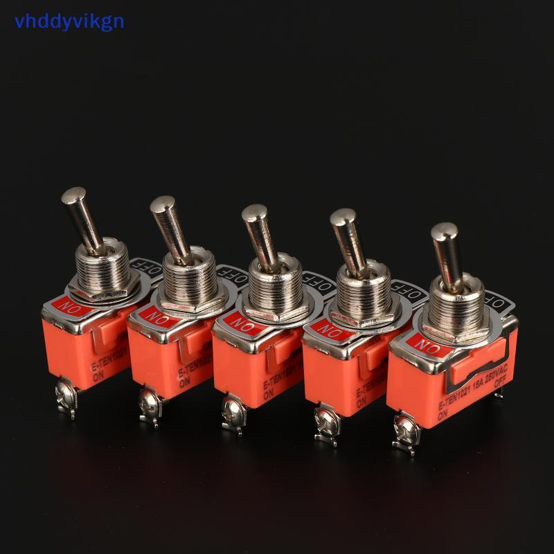 VHDD 5pcs SPST DPDT 250V 15A Toggle Switch 2 ตําแหน่ง Latching On-off-on On-off-on E-TEN1322 1021 11