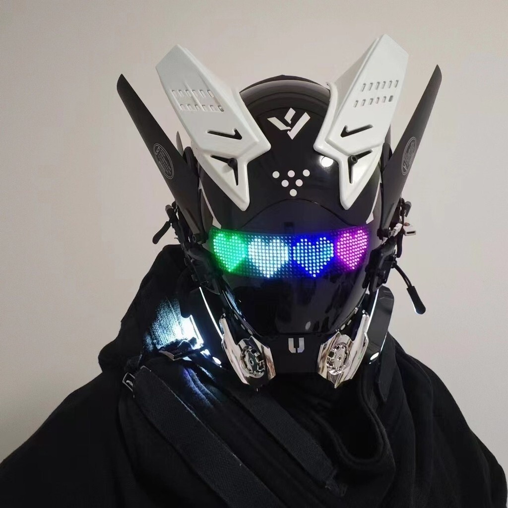 Cyberpunk Mask Rechargeable Luminous Mask Helmet Armor Warrior cosplay Costume SpiderMan Hood