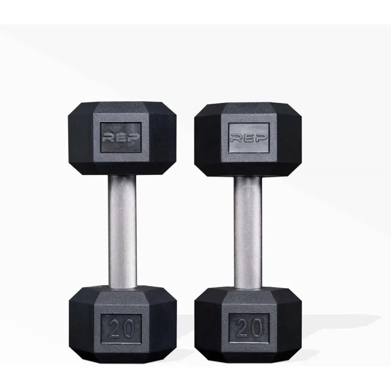 Rep Fitness Rubber Hex Dumbbell(s) - Singles (55lb ) และคู่ (5lb - 50lb) - Low Odor,fully Knurled Ha