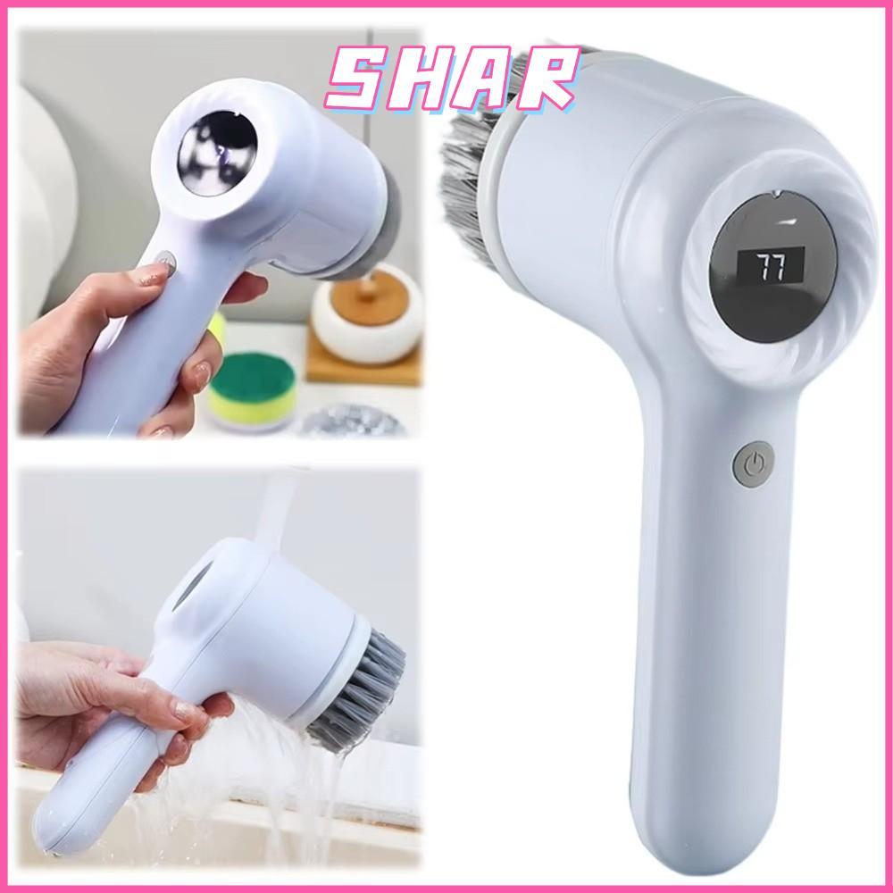 SHAR แปรงทําความสะอาดไฟฟ้า, 5-in-1 USB ชาร์จล้างแปรง, ไร้สายมือถือจอแสดงผล LED แปรงทําความสะอาดเครื่