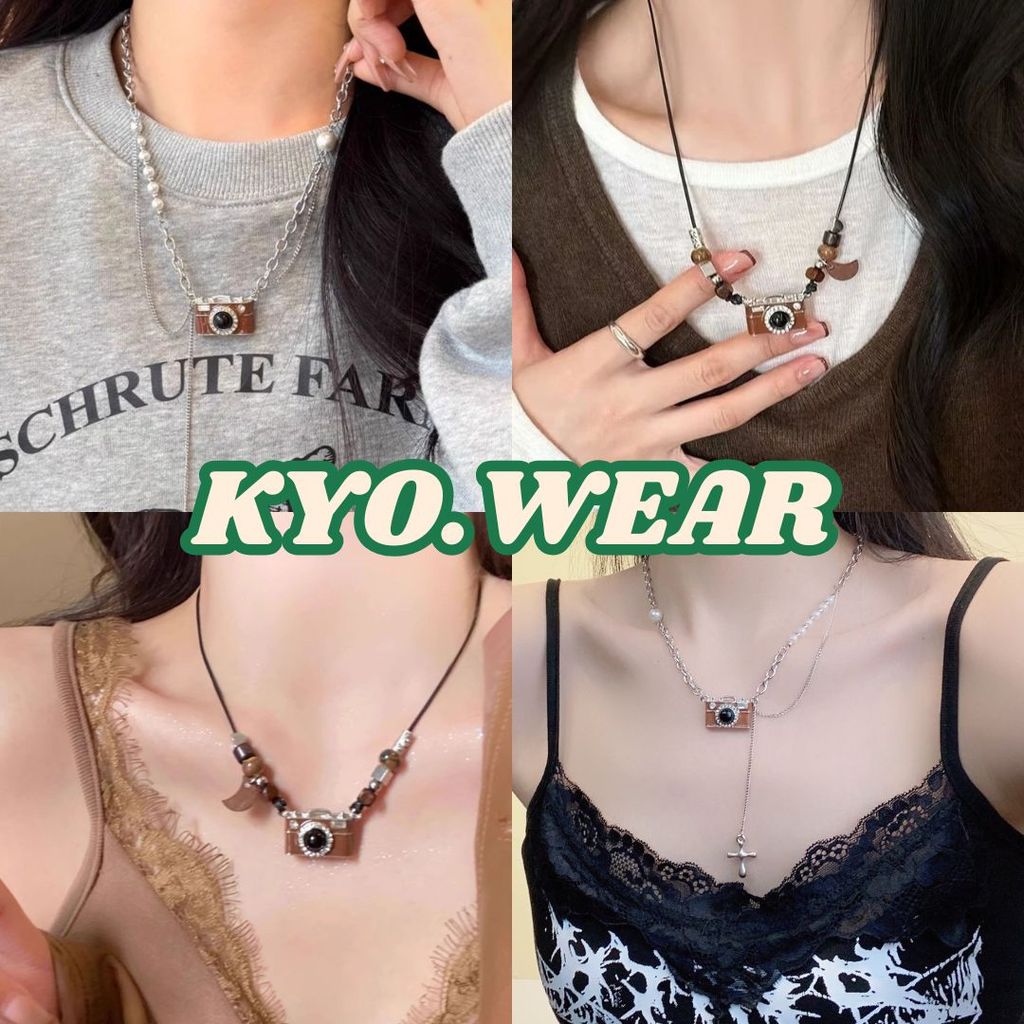 KYO 📷 สร้อยคอจี้กล้องวินเทจสีน้ำตาล เครื่องประดับโซ่ไหปลาร้าอเนกประสงค์สุดน่ารักและเท่ของสาวฮอต XL016