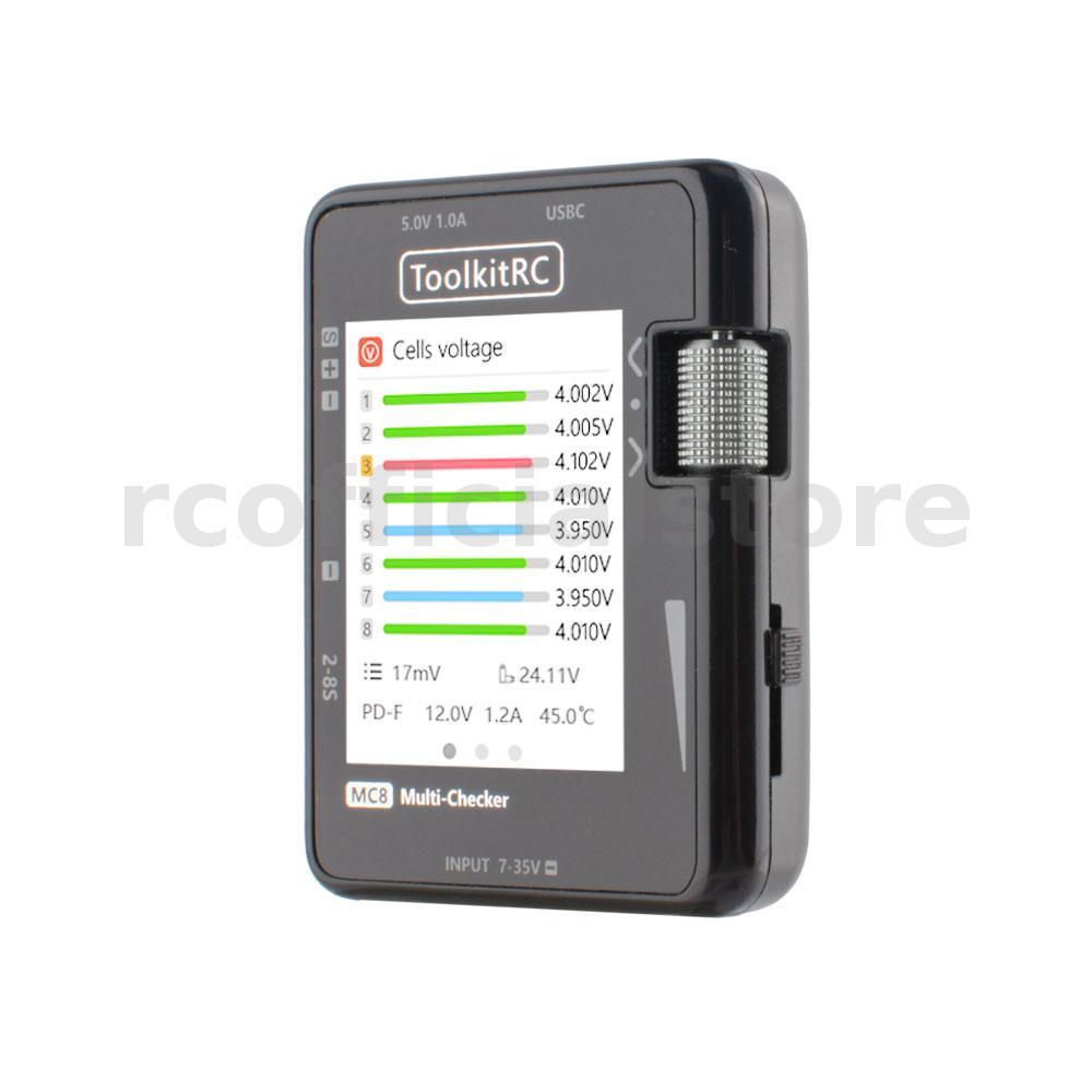 ToolkitRC MC8 Mini ขนาดเซลล์ Checker 32 บิตแบตเตอรี่ Multi-Checker PWM เอาต์พุต PPM SBUS อ่านพร้อม USB-C Fast Charging