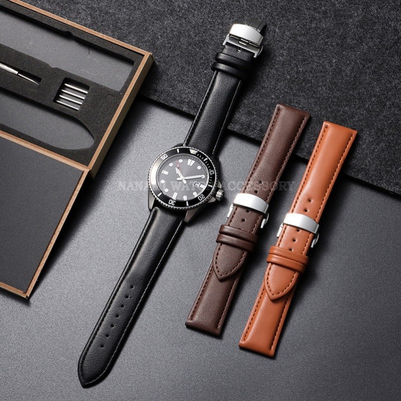 สายนาฬิกาหนังแท้พร้อมกล่องไม้14มม.16มม.18มม.20มม.22มม.24มม.สากลผีเสื้อหัวเข็มขัดสายนาฬิกานุ่มหนังลูกวัวสร้อยข้อมือผู้ชายผู้หญิงธุรกิจสายรัดข้อมืออุป - รูปที่ 6