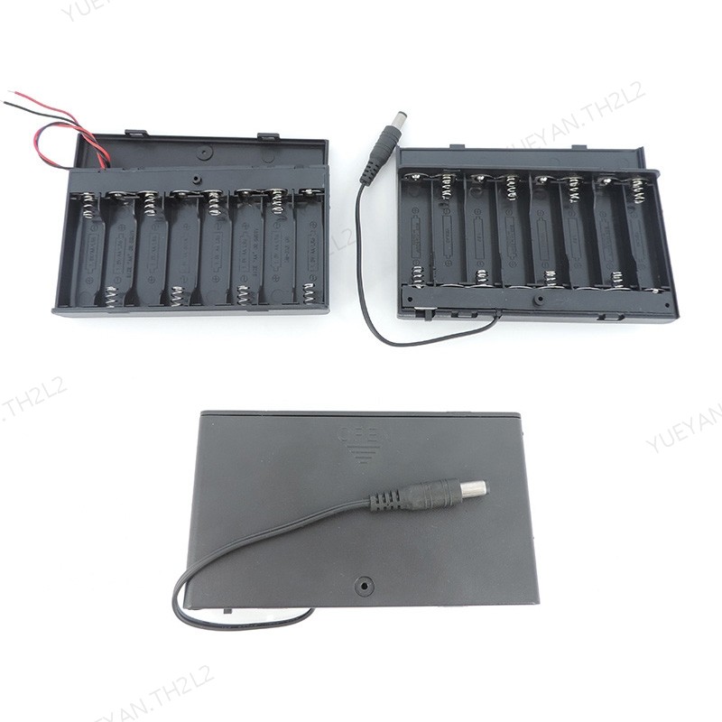 12V 8 AA แบตเตอรี่กล่องเก็บปลั๊ก DC พลาสติก 1.5V แบตเตอรี่เปิด/ปิดสวิทช์พร้อมฝาปิดลวด 8 X 1.5V AA TH