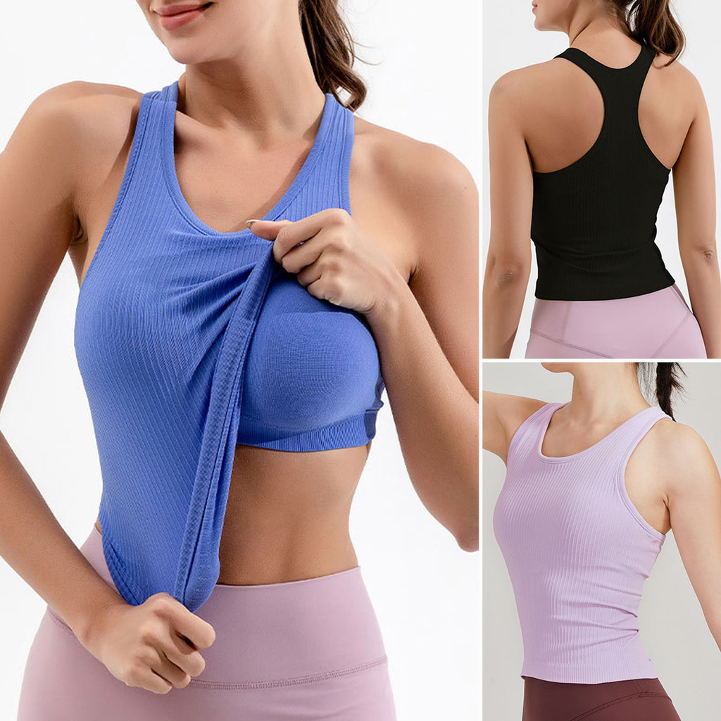 เสื้อกล้ามโยคะสำหรับผู้หญิง สีสดใสและแห้งไว มีแผ่นถอดออกได้ ระบายอากาศดี เหมาะสำหรับการวิ่งและการฝึกหัดในฟิตเนส