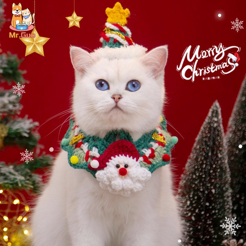 ปลอกคอแมว คริสต์มาส ปลอกคอสัตว์เลี้ยง ปลอกคอถักสัตว์เลี้ยง เหมาะกับเทศกาลคริสต์มาส ปาร์ตี้ ฉลอง