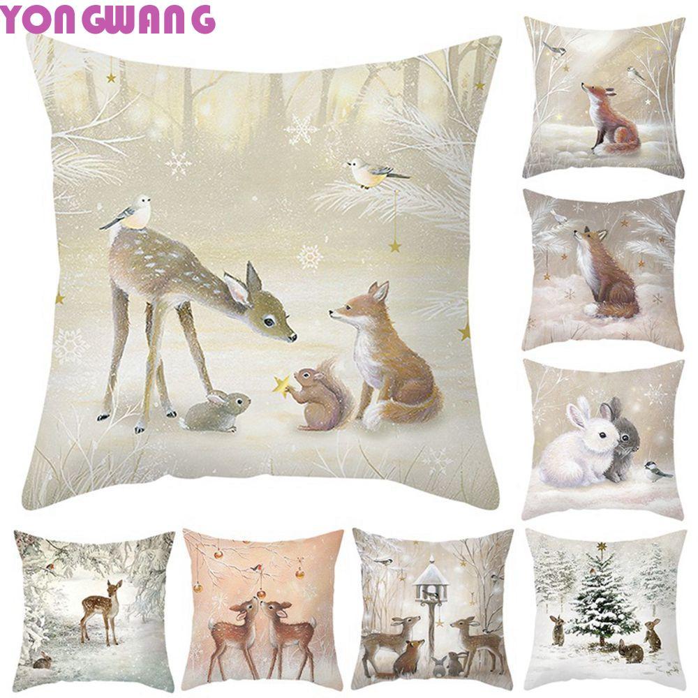 YONGWANG66HR ปลอกหมอน Party Home Christmas Decor Elk Tree สําหรับโซฟาเบาะ