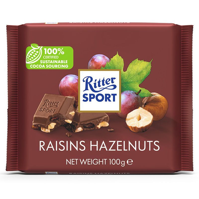 ริทเตอร์สปอร์ตช็อกโกแลตลูกเกดผสมเฮเซลนัท 100ก Ritter Sport Raisin Hazelnut Chocolate 100g [4000417022004 ]