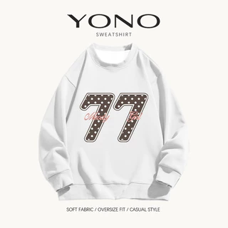 (พร้อมส่ง24ชม.) เสื้อสเวตเตอร์คอกลม sweatshirt oversize สีเทา ลายเลข 77 พร้อมตัวอักษร ฟีลวินเทจอเมริกัน ทรงหลวม ใส่สบาย