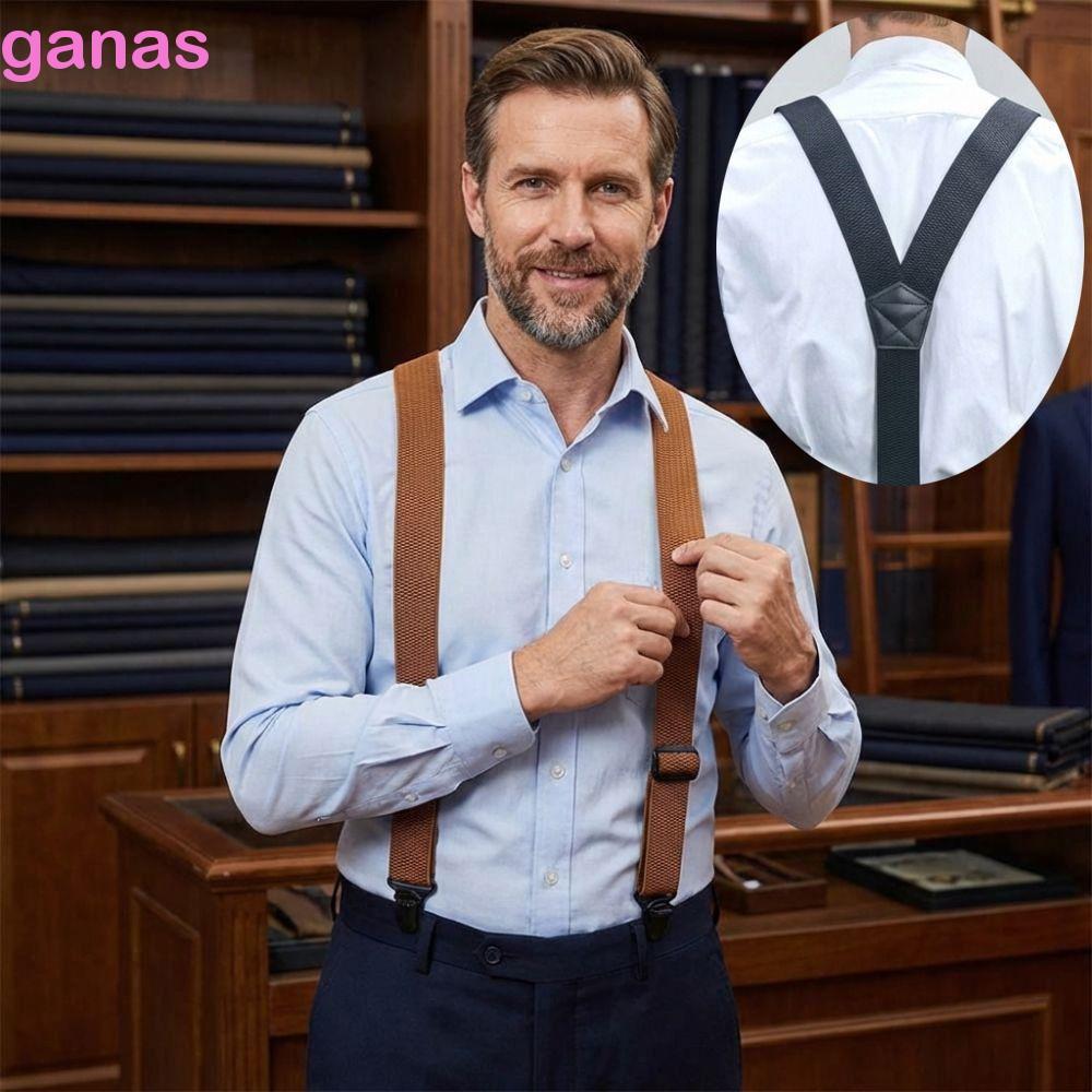 GANAS สายรัดทํางาน, Heavy Duty 3.8 ซม.กว้าง Y-Type Suspenders, ทนทาน Retro Elegant 3 Gripper Clasps กางเกงยืดหยุ่นวงเล็บผู้ชายของขวัญ