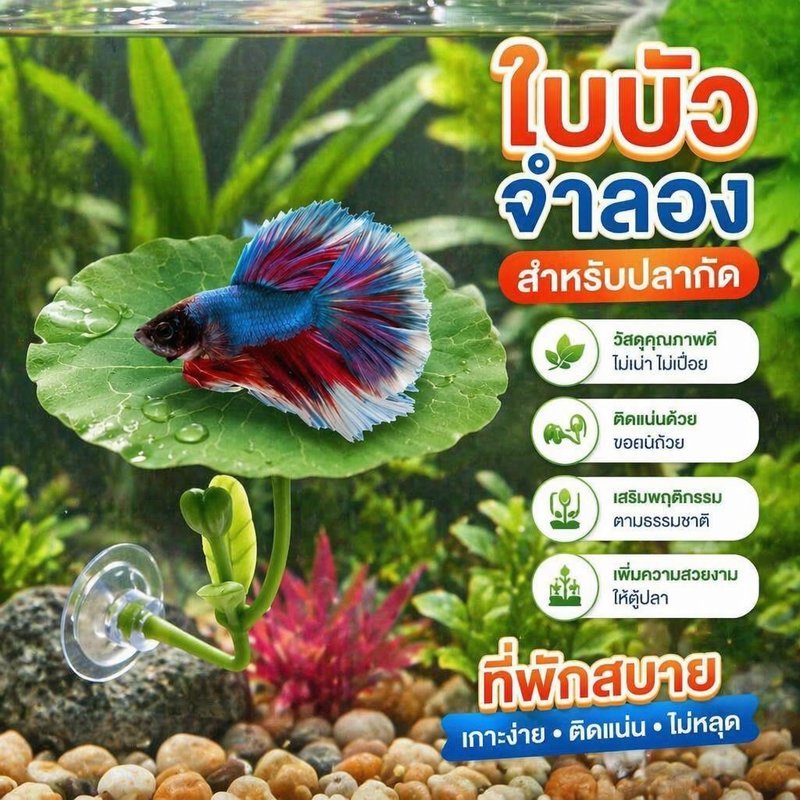 ใบบัวเทียม ตกแต่งตู้ปลา พืชน้ำปลอม ใบลิลลี่จำลอง ที่หลบซ่อนปลากัด พักผ่อน วางไข่ อุปกรณ์ตู้ปลา