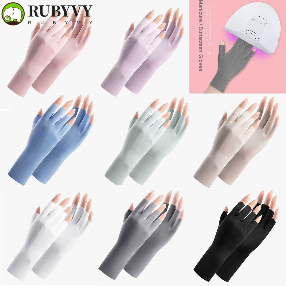RUBYVY ถุงมือกันแดด,โคมไฟ Led ปกป้องนิ้วมือผิวเล็บถุงมือ,ที่มีสีสันรังสีหลักฐานเล็บป้องกันรังสียูวี Anti -Uv Rays Nail Art Mittens เล็บ Enhancement