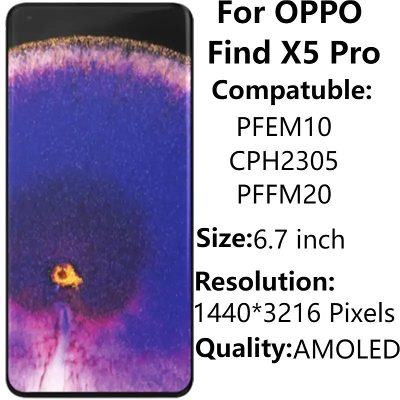 6.7 "สําหรับOPPOค้นหาX5 Pro LCDกรอบAMOLED CPH2305 PFEM10 จอแสดงผลLCD Touch Screen Digitizer Assembly