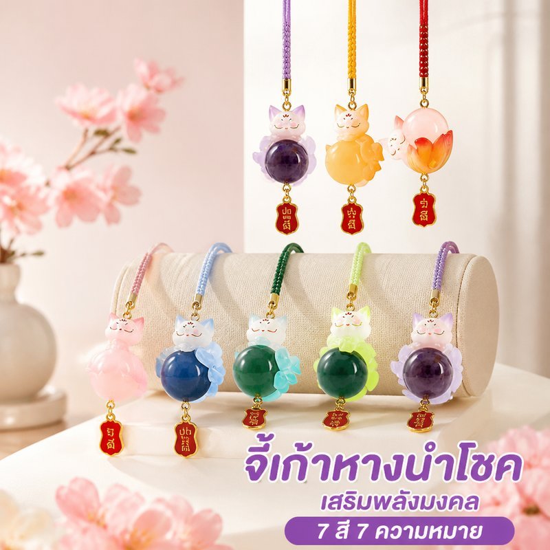 จี้พวงกุญแจ สุนัขจิ้งจอกเก้าหาง กล่องสุ่ม เรซิ่น น่ารัก เสริมโชค ตกแต่งกระเป๋า ของขวัญ