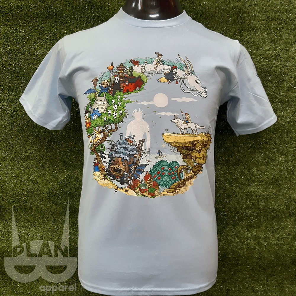 Ghibli Studio 30th Anniversary Cartoon Character เสื้อยืดสีฟ้าอ่อน