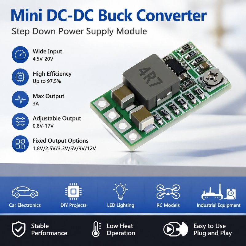 DC-DC Buck Converter โมดูลแปลงไฟ 5V 3A ลดแรงดัน 12V/24V บอร์ดจ่ายไฟ งานอิเล็กทรอนิกส์ สำหรับช่าง DIY