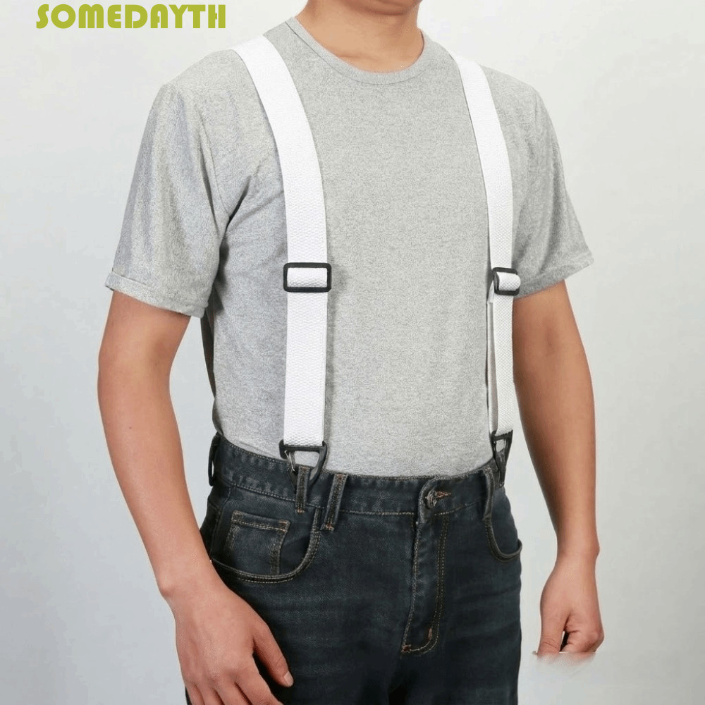 SOMEDAY Work Suspenders, 4 Gripper Clasps Heavy Duty X-Type Suspenders, ทนทาน 3.8 ซม.กว้าง Elegant Anti-slip Elastic กางเกง Braces ผู้ชายของขวัญ