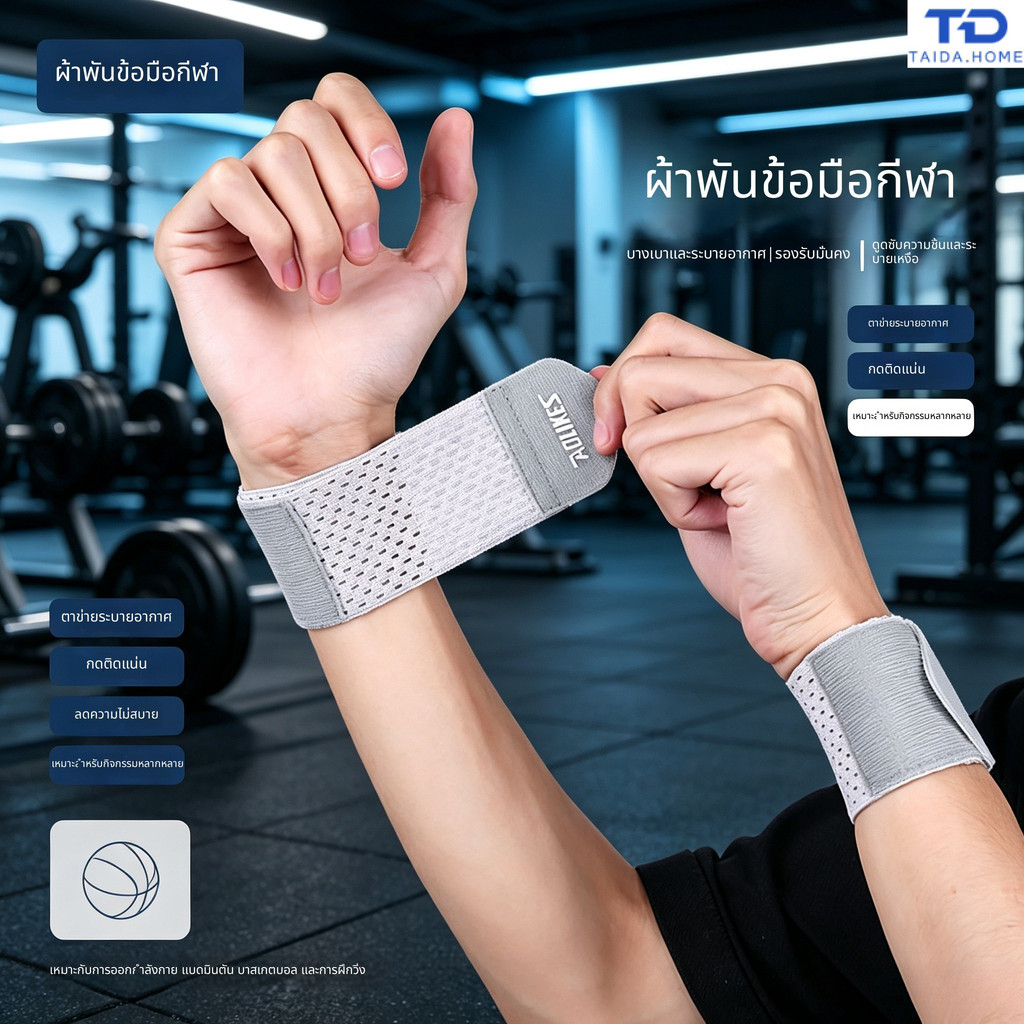 สายรัดข้อมือป้องกันเอ็นสำหรับกีฬาบาสเก็ตบอล กีฬาฟิตเนส น้ำหนักเบา เสริมแรงกด ระบายอากาศได้ดี ทำจากตาข่าย