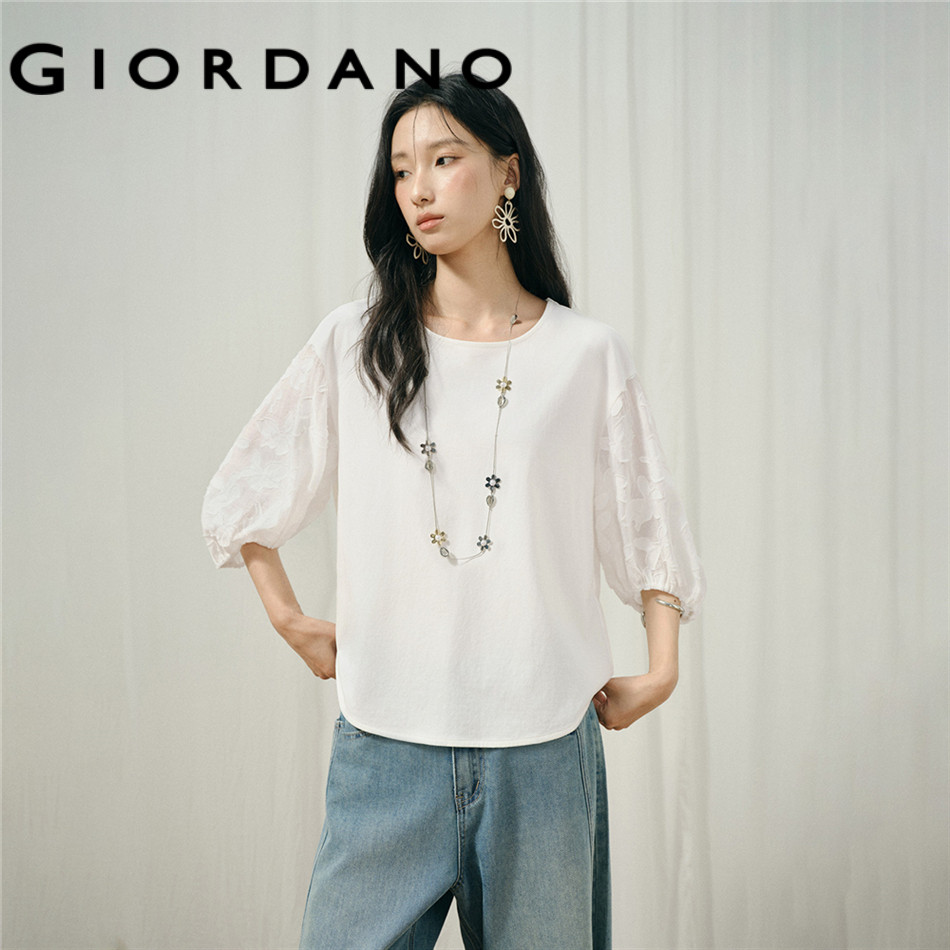 GIORDANO WOMEN Burnout 3/4 sleeve round neck tee 18326713