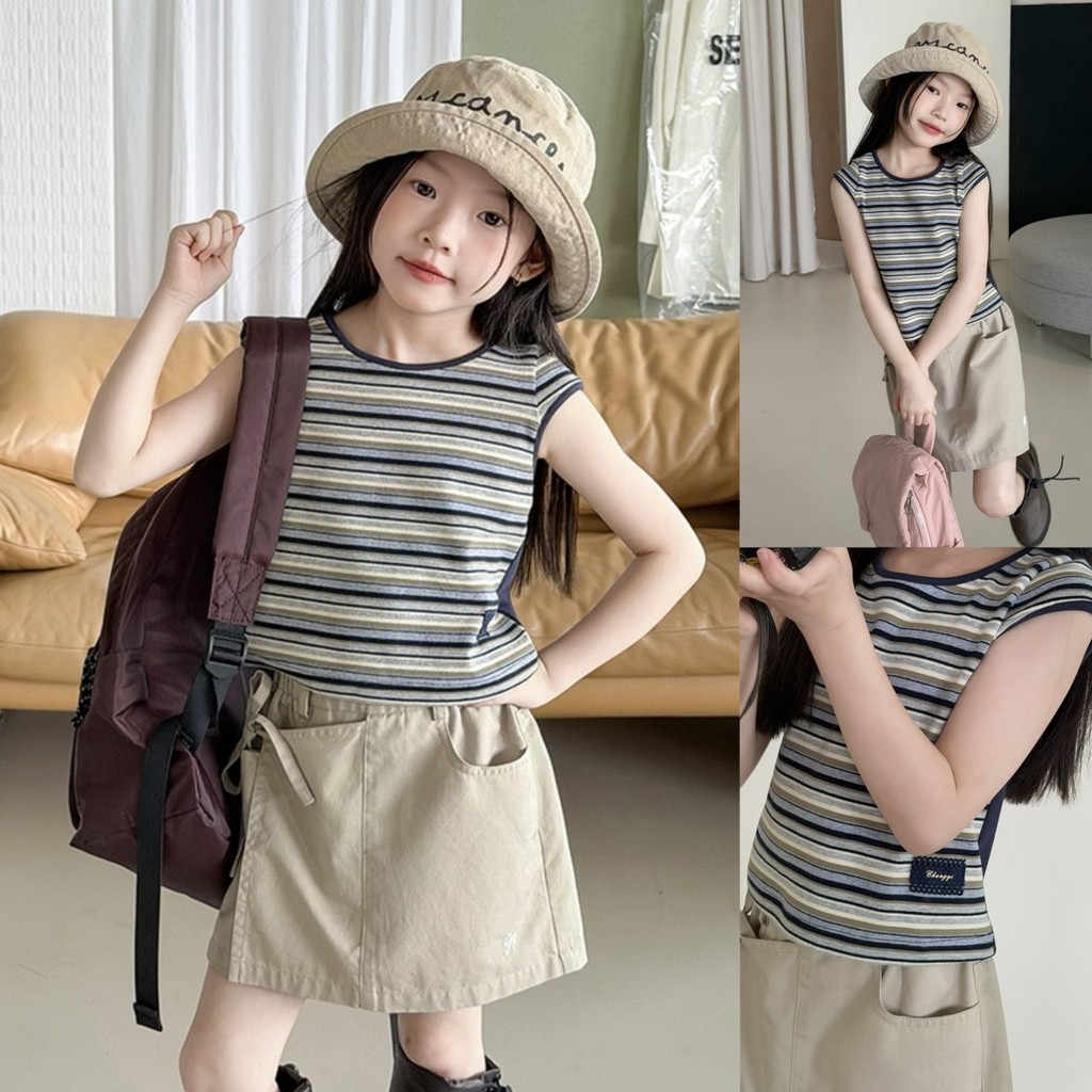 PRETTY BABY เสื้อเด็ก เสื้อยืดคอกลม แขนล้ำ ลายขวาง(2311)