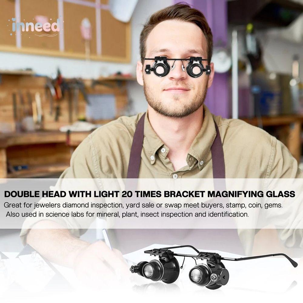 INNEED Double Eye แว่นตาประเภทปรับได้พร้อมไฟ LED แว่นขยายซ่อมนาฬิกา