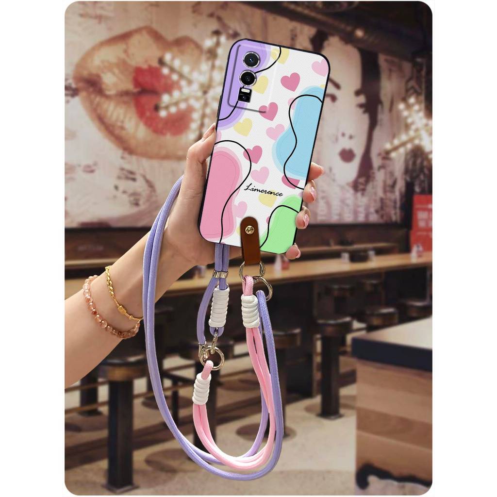 สร้อยคอในแนวทแยงเคสโทรศัพท์สําหรับVIVO Y76 5Gการ์ตูนAnti-knock Lanyardกันกระแทกป้องกันการออกแบบแฟชั่