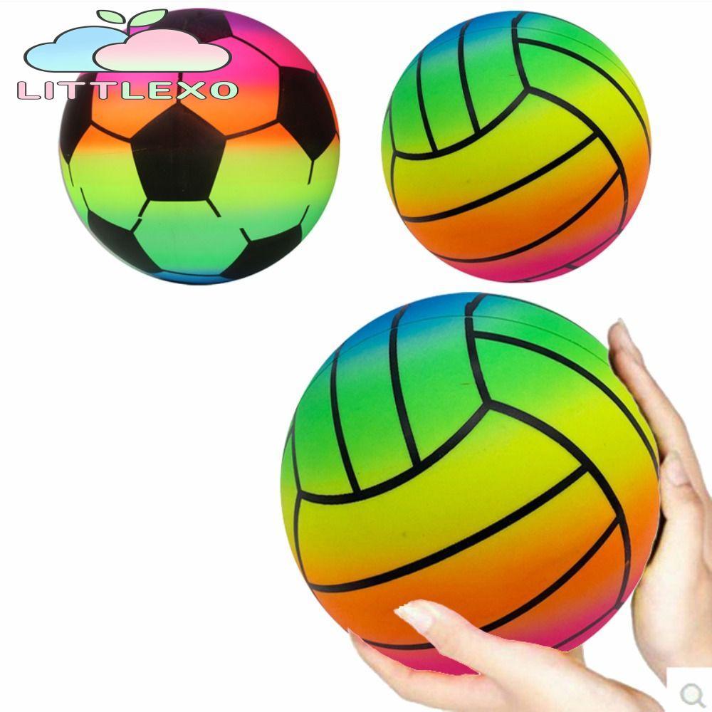 LITTLEX Inflatable Beach Ball, Giant 22cm Rainbow Beach Ball,ทนทานหนา PVC Beach Volleyball Kids