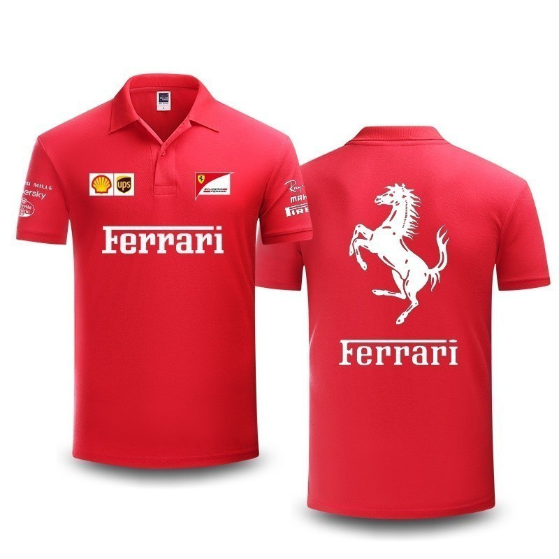 [สินค้าพร้อมส่ง] 【polo】 Polo/    เสื้อโปโล  New F1 Racin Suit + Ferrari Team F1 POLO Shirt + Unisex 
