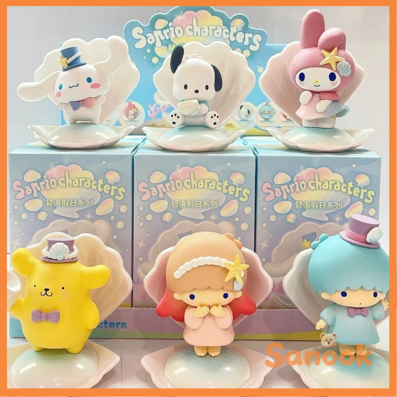 Sanook รูปตุ๊กตา Sanook Bihai Holiday Series Mystery Box Kuromi Melody น่ารักรูปตุ๊กตาเดสก์ท็อปตกแต่