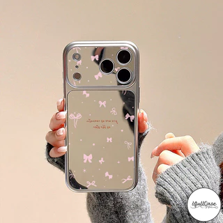 เคสเปลี่ยนกระจก ลายโบว์สีชมพู พร้อมสร้อยข้อมือ น่ารักสำหรับIPhone 17 16 14 15 Air 11 13 12 Pro Max X XS XR 15 16Plus