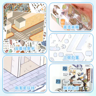 Idako [Art Blue 168.0] ขนาดใหญ่ 4 ชิ้นสติกเกอร์ภูมิทัศน์รหัสผลิตภัณฑ์ Street View 3d Miniature Decompression SS043