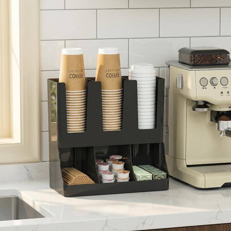 XXHZ ถ้วยกาแฟและเครื่องปรุงรส 6 ส่วน Upright Storage Organizer สําหรับ Office Kitchen Break Room Counter [TH]
