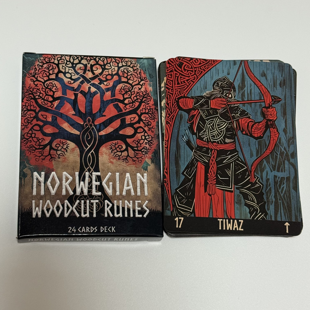 นอร์เวย์ Woodcut Runes Deck ภาษาอังกฤษ 24 ชิ้น เกมกระดาน runes series สํารับออราเคิล