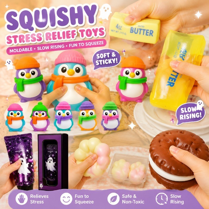Moldable Slow Rising Butter Stick Squishy Toy – รูปทรงผีและเพนกวิน, ของขวัญฮาโลวีน, เครื่องคลายเครียดตกแต่งโต๊ะแสนสนุก