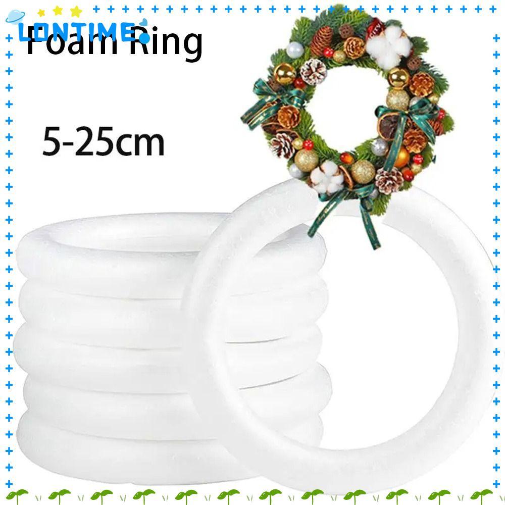 LONTIME 1 ชิ้น DIY Handmade พวงหรีด,รอบ Polystyrene โฟมแหวน, 5/7/8/10/12/15/17/20 เซนติเมตรสีขาวสําหรับงานฝีมือคริสต์มาสงานแต่งงานตกแต่ง