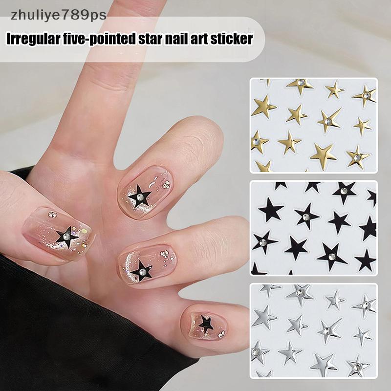 Zhuliye789ps] 3D ไม่สม่ําเสมอ Pentagram พร้อม Rhinestone เล็บ Stiers Y2K Satr Nail Art Decals Starli
