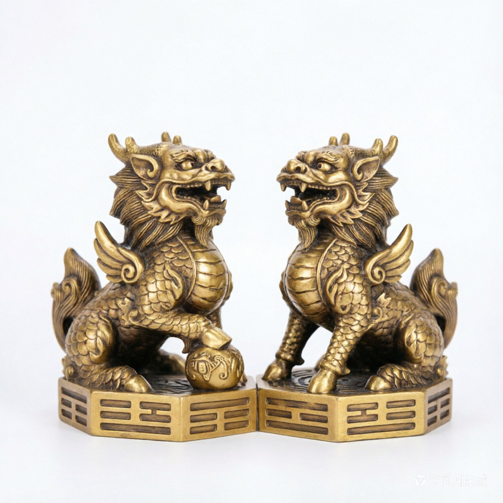 ทองแดง Kirin เครื่องประดับทองแดง Kirin คู่ทองเหลือง Gossip Fortune Kirin ห้องนั่งเล่นในบ้านสํานักงาน