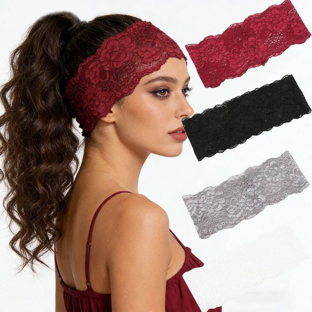 ที่คาดผมลูกไม้ยืด Lace Headband ลายดอกไม้ ลายฉลุ โปร่งบาง ใส่สบาย สไตล์เกาหลี-ยุโรป วินเทจ ดูแพง เครื่องประดับผมแฟชั่น