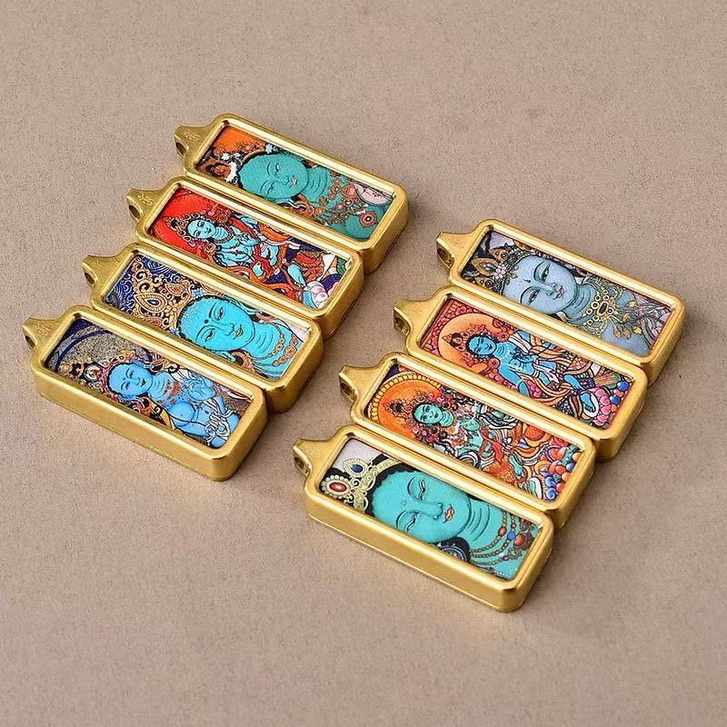 [สินค้าใหม่พร้อมสต็อก] Thangka Titanium Steel Pendant Small Gold Bar Amulet Amulet Portable Zhakiram