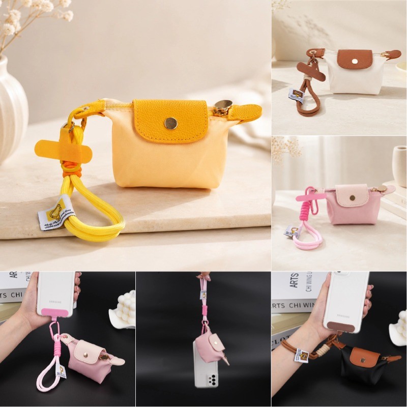 กระเป๋าใส่เหรียญ/กระเป๋าคล้องข้อมือรูปเกี๊ยวสีสันสดใส ทำจากไนลอน มีสายคล้องโทรศัพท์ หูฟัง และจี้ห้อย -CY
