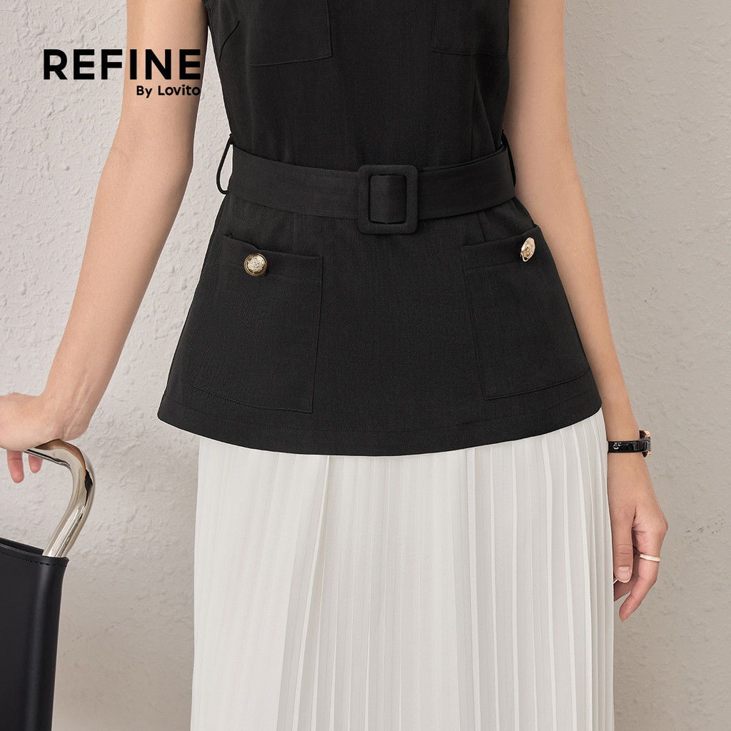 (Refine by Lovito)เดรสทำงาน ผ้าชิฟฟอน เทียมสองชั้น ต่อผ้า มีกระเป๋า เดรสผู้หญิง ฤดูใบไม้ผลิ-ฤดูร้อน DRR42P1D047 — صورة 8